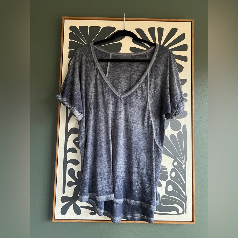EUC‎ Free People blue oversized sheer short sleeve T-Shirt Size Small